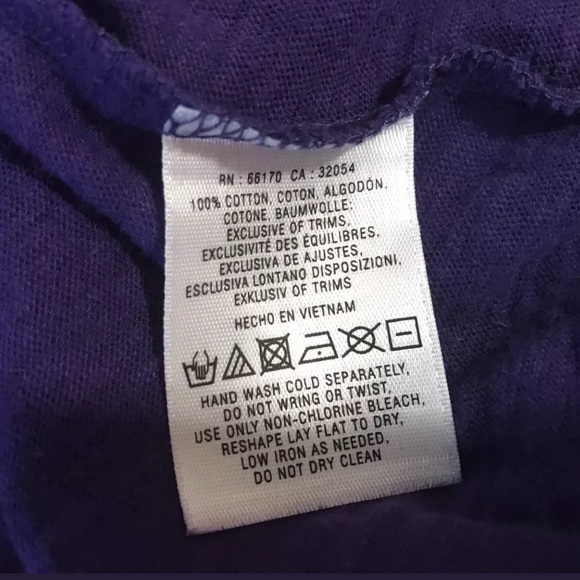 DELETTA Purple Printed Tuxedo Tee Shirt Blouse Pleated VNeck Layering knits Tops - Picture 8 of 8